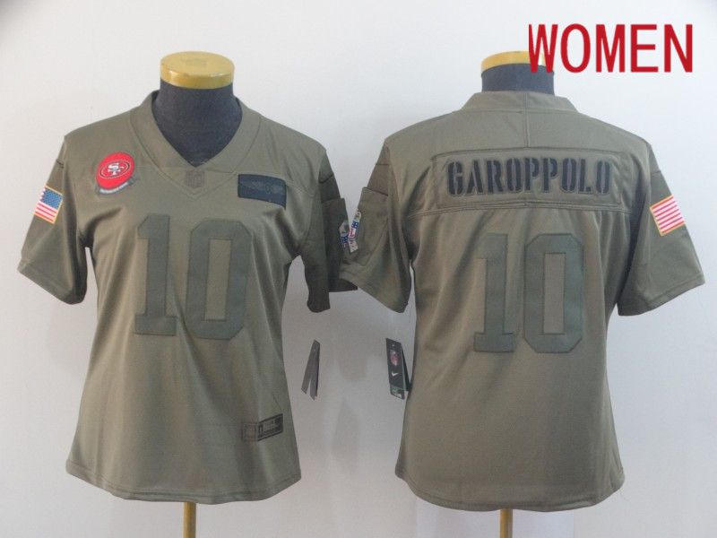 Women San Francisco 49ers #10 Garoppolo Nike 2019 Olive Camo Salute to Service Limited NFL Jerseys->women nfl jersey->Women Jersey